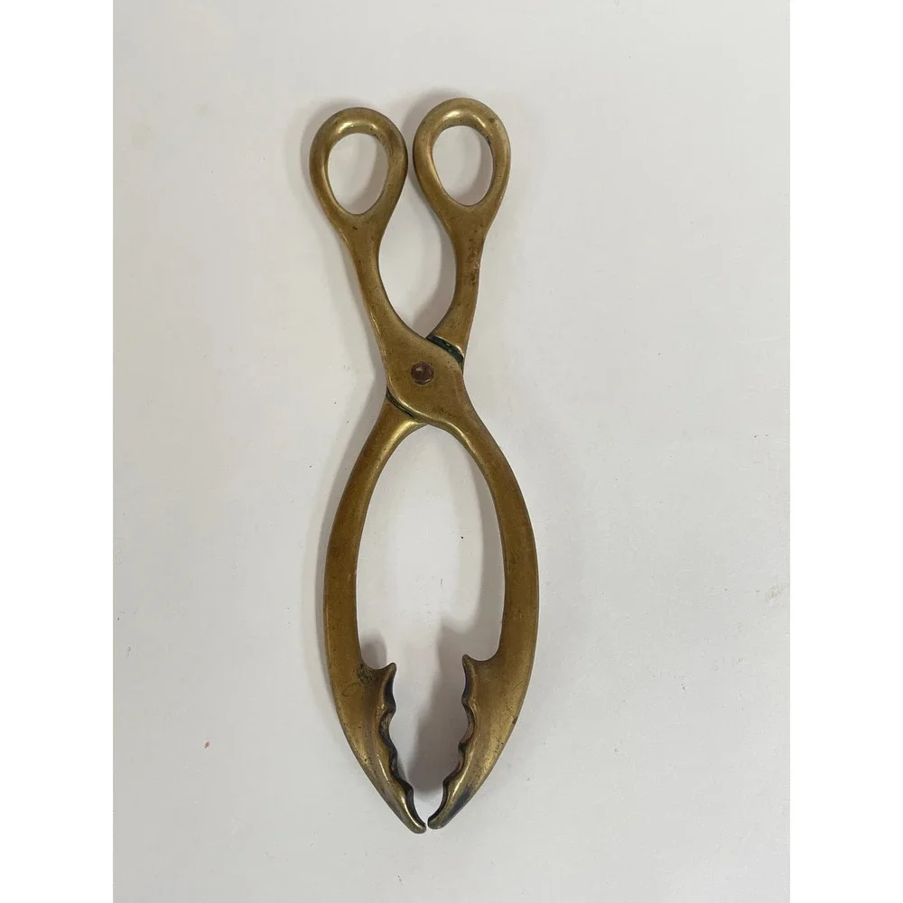 Solid Brass Antique Vintage Fireplace Tool Coal‎ Log Claw Tongs 8